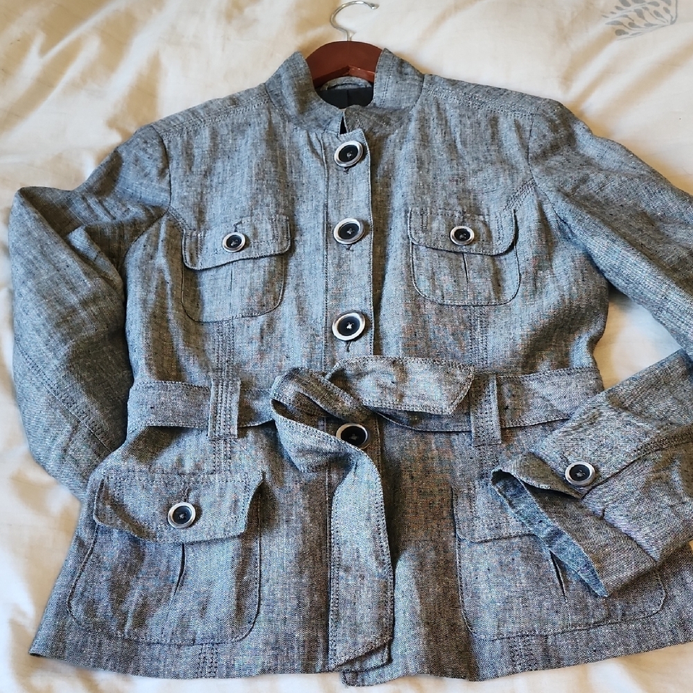 RW&CO Stylish Gray Women's Linen Jacket Size 6 - Picture 1 of 7